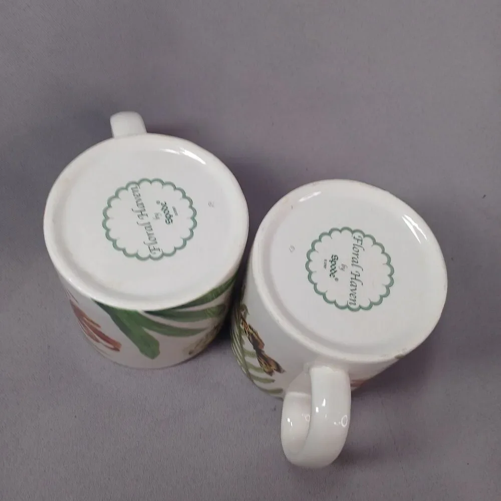 2 Spode Floral Haven Coffee Mugs Tea Cups Orange Lily Imperialware Vintage 2004